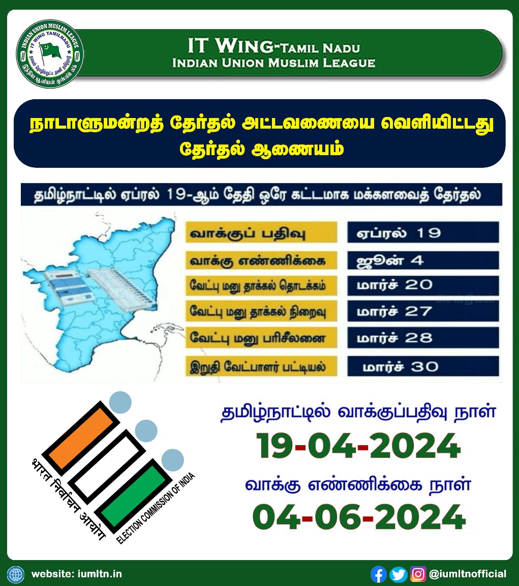 நாடாளுமன்றத் தேர்தல் அட்டவணையை வெளியிட்டது தேர்தல் ஆணையம்.